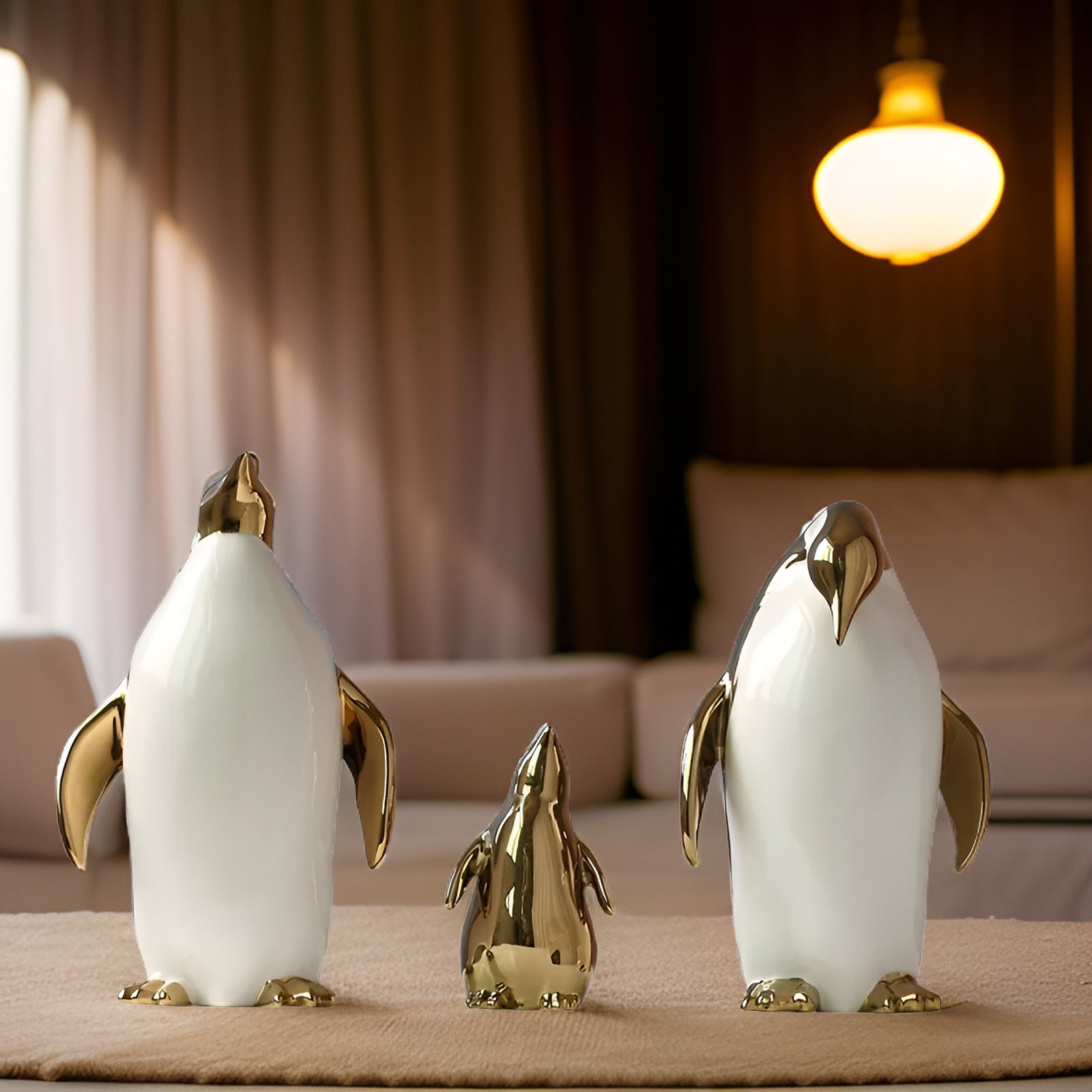 GoldenWaddle | Gouden keramische pinguïn sculptuur – Modern woondecoratiebeeldje, elegant decoratief beeldje
