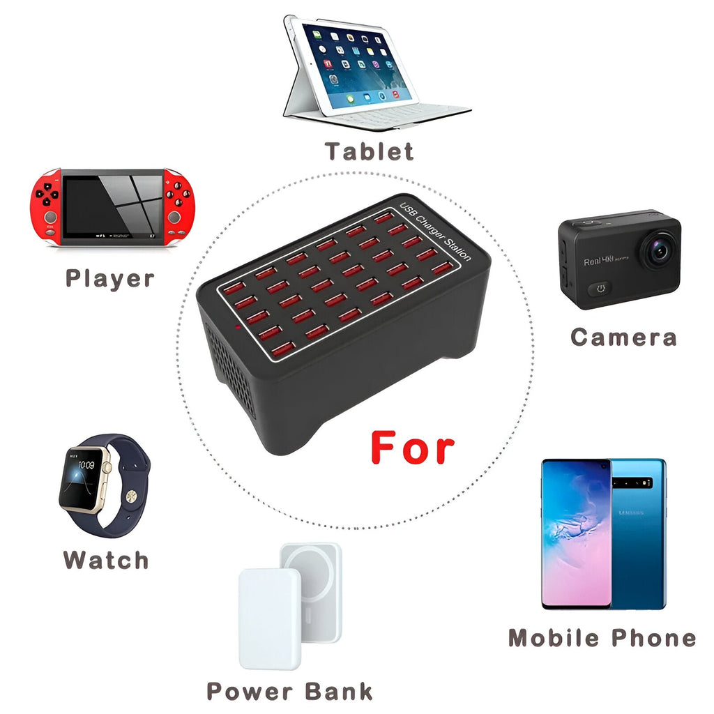 VoltHub | 30-poorts USB-oplaadstation - 150W snelle oplader voor meerdere apparaten