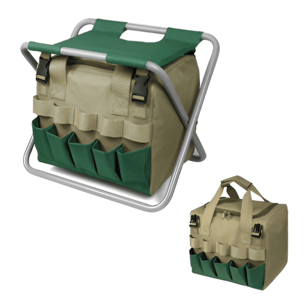 GardenGo | 6-Delige Tuingereedschap Set met Opvouwbare Kruk en Draagtas – Draagbare Handgereedschappen