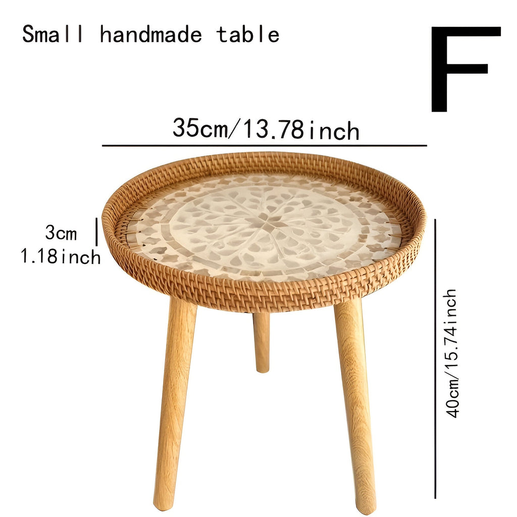 Rattique | Handgemaakte Ronde Rattan Salontafel – Scandinavische Natuurlijke Houten Woonkamertafel