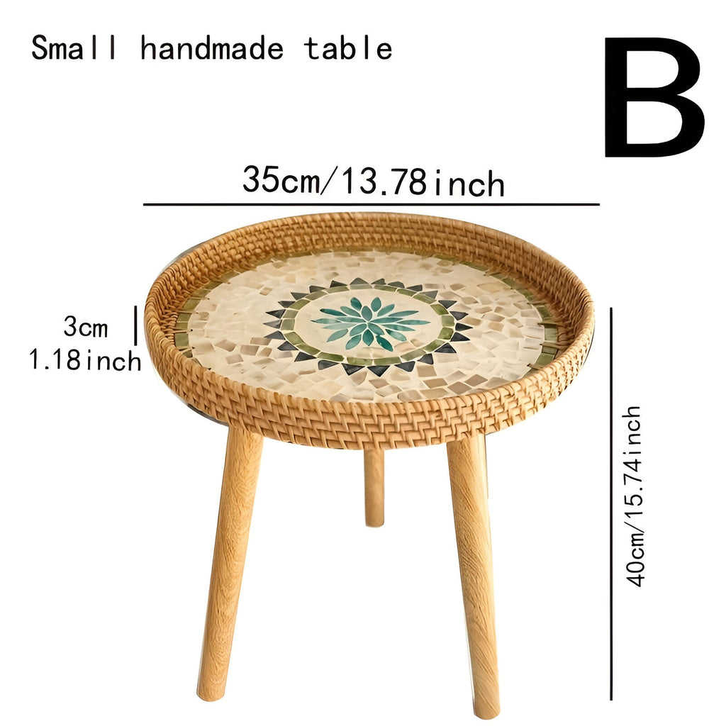 Rattique | Handgemaakte Ronde Rattan Salontafel – Scandinavische Natuurlijke Houten Woonkamertafel