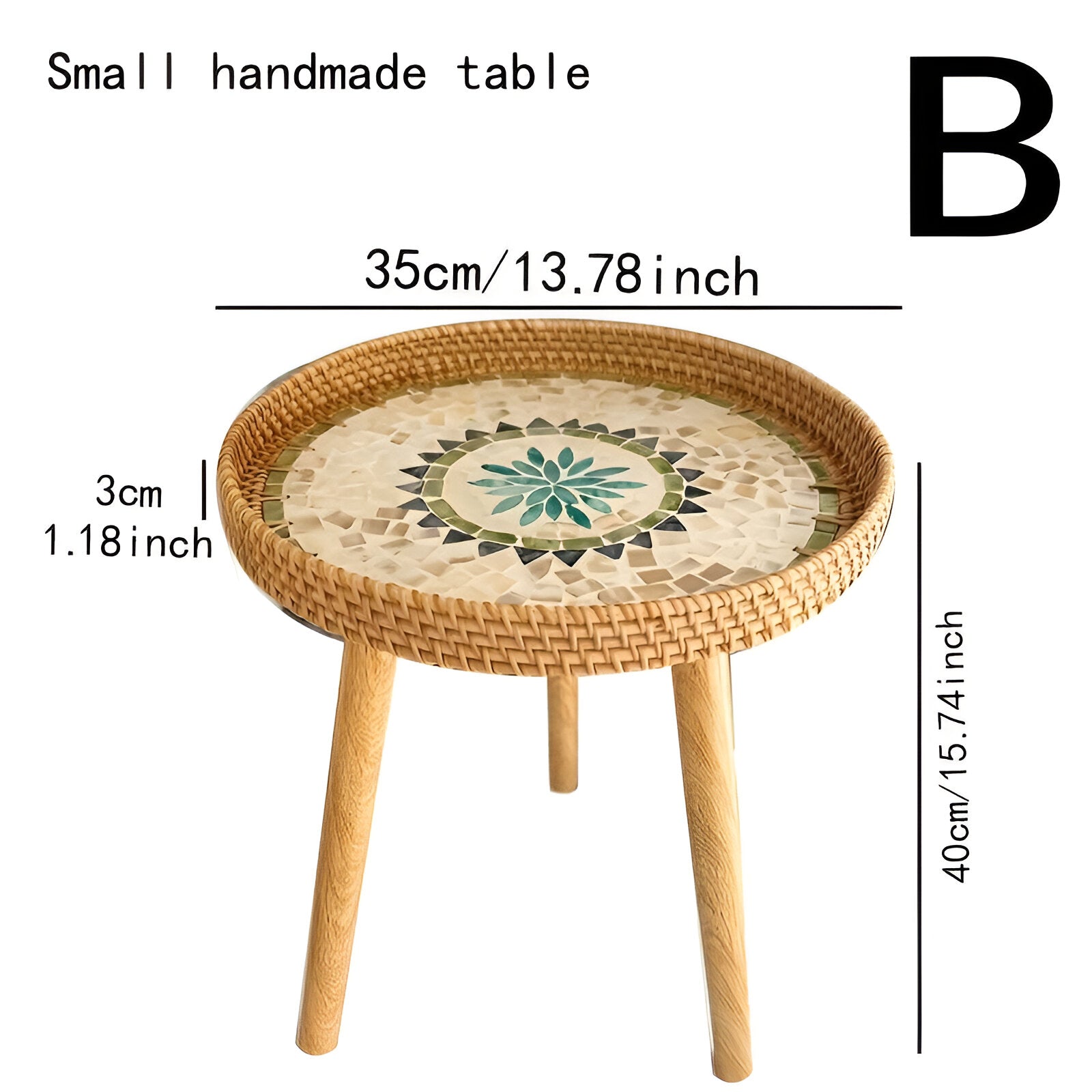Rattique | Handgemaakte Ronde Rattan Salontafel – Scandinavische Natuurlijke Houten Woonkamertafel