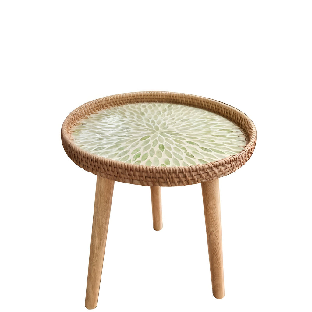 Rattique | Handgemaakte Ronde Rattan Salontafel – Scandinavische Natuurlijke Houten Woonkamertafel