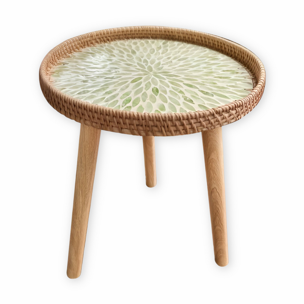 Rattique | Handgemaakte Ronde Rattan Salontafel – Scandinavische Natuurlijke Houten Woonkamertafel