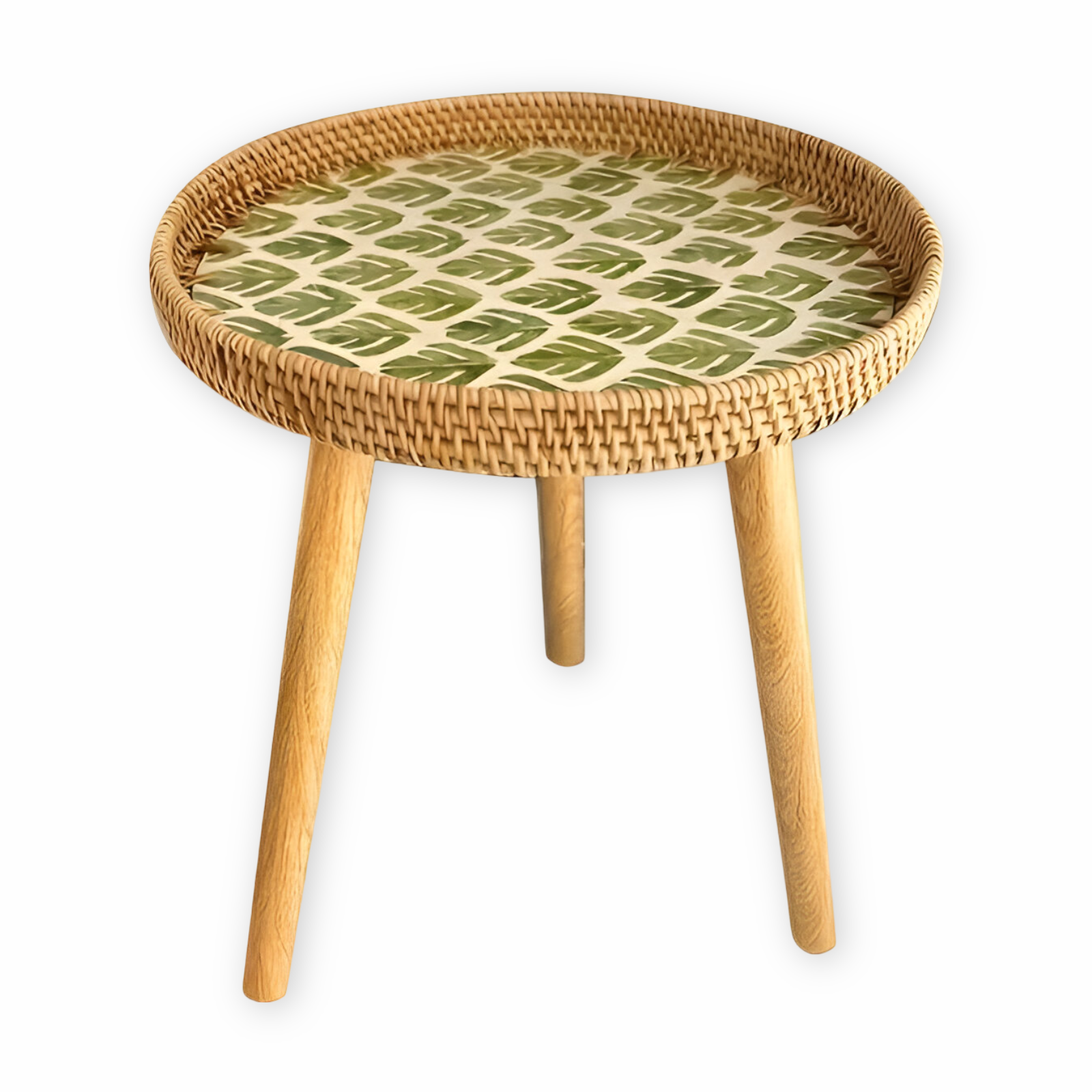 Rattique | Handgemaakte Ronde Rattan Salontafel – Scandinavische Natuurlijke Houten Woonkamertafel