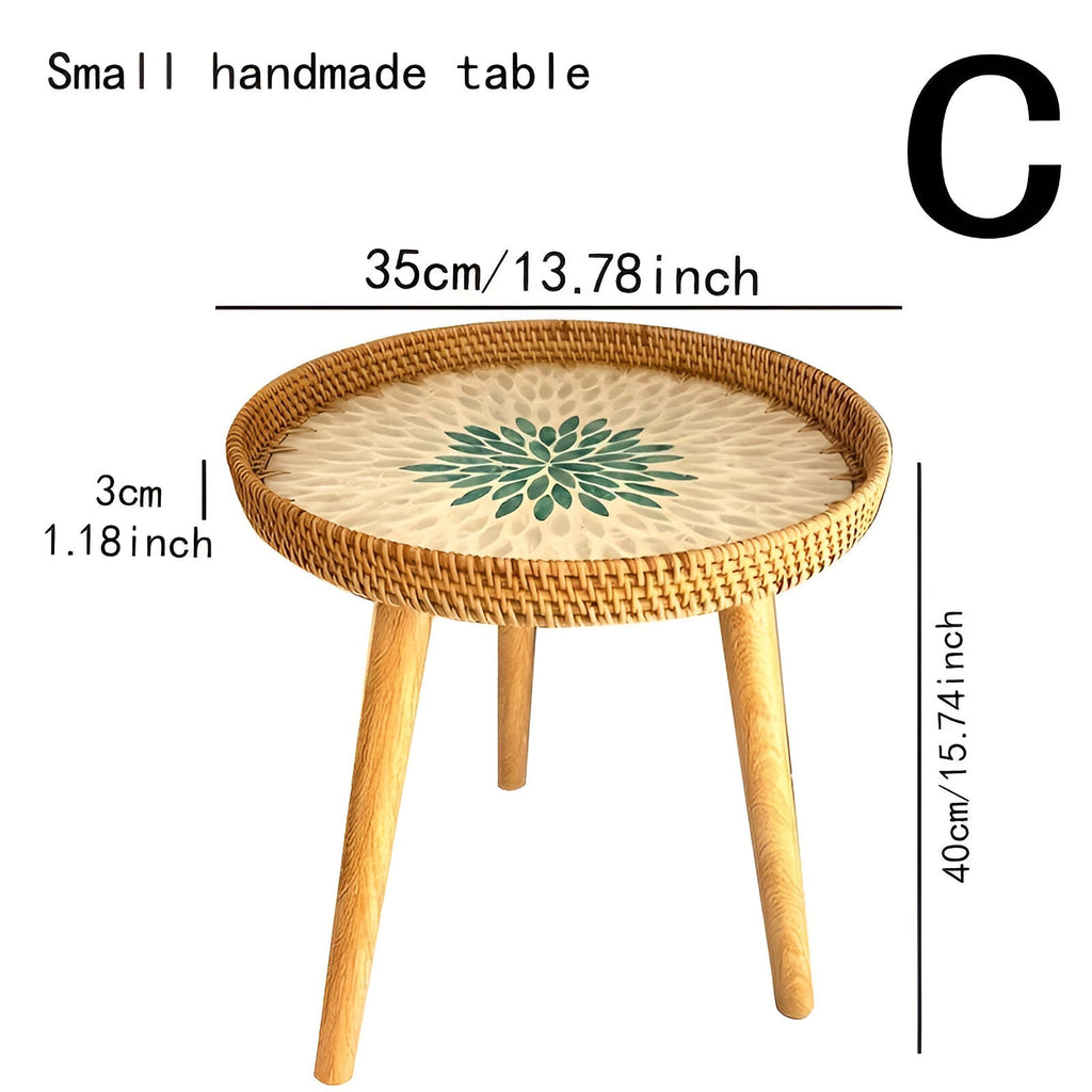 Rattique | Handgemaakte Ronde Rattan Salontafel – Scandinavische Natuurlijke Houten Woonkamertafel