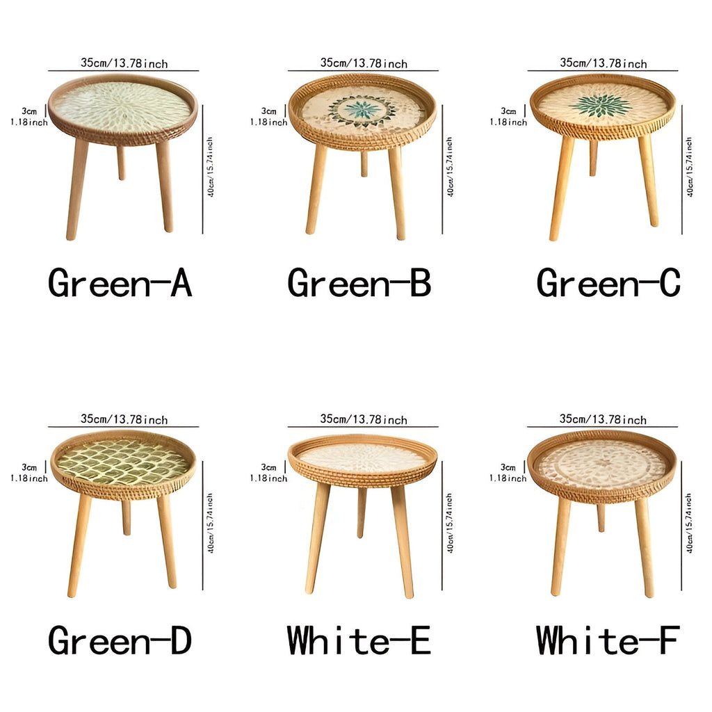 Rattique | Handgemaakte Ronde Rattan Salontafel – Scandinavische Natuurlijke Houten Woonkamertafel