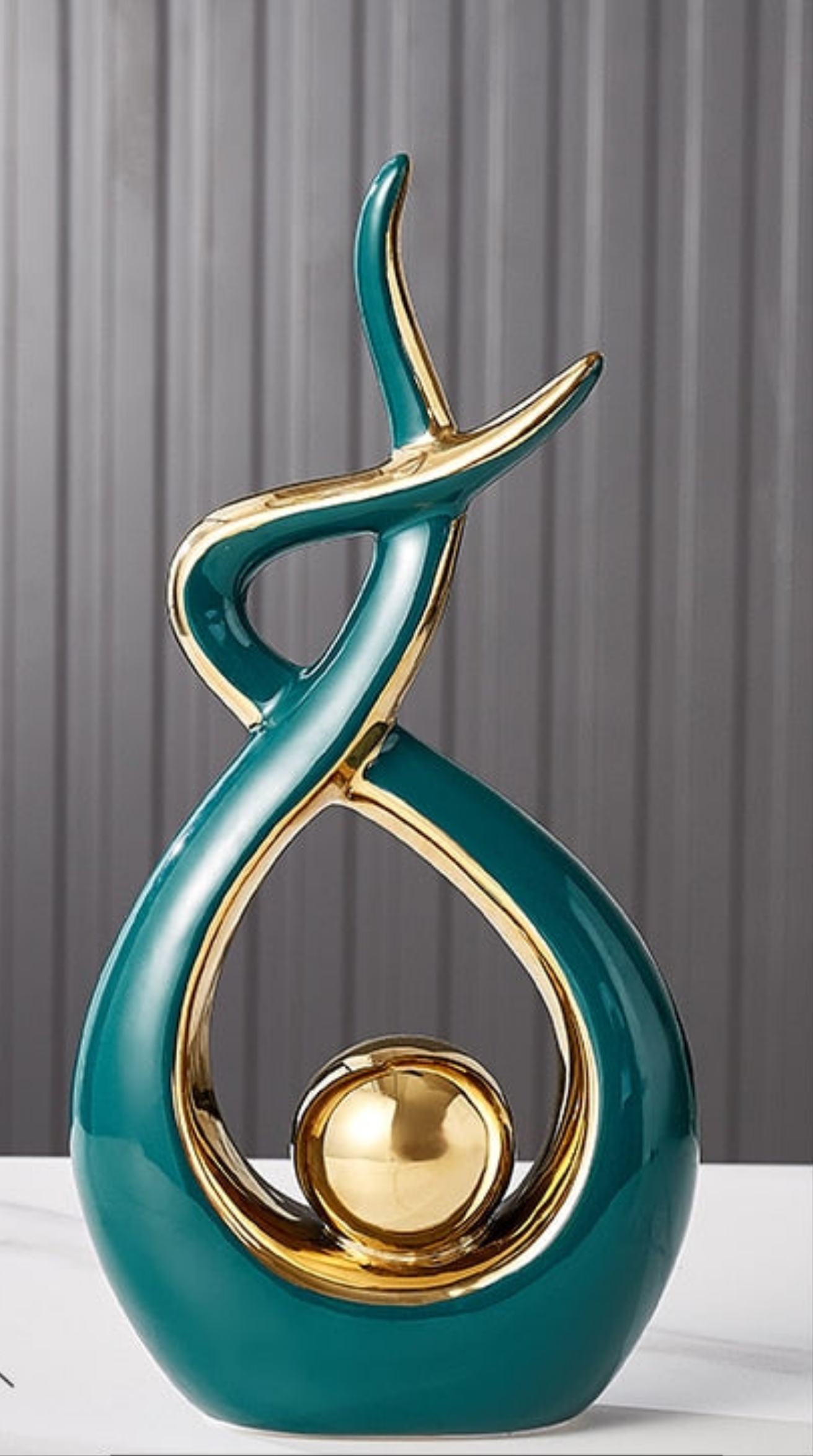 Sculptura | Abstracte keramische kunstsculptuur met gouden accenten - Modern decor voor thuis en kantoor