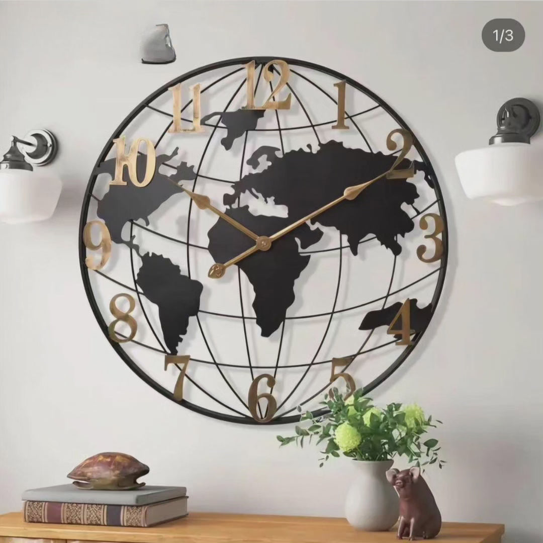 WorldTick | 60cm Grote Wandklok met Wereldkaart Ontwerp - Moderne Woondecoratie