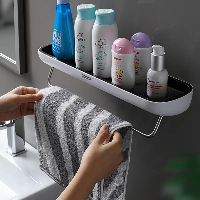 ShelfEase | Wandgemonteerde badkamerplank met handdoekhouder, waterbestendig