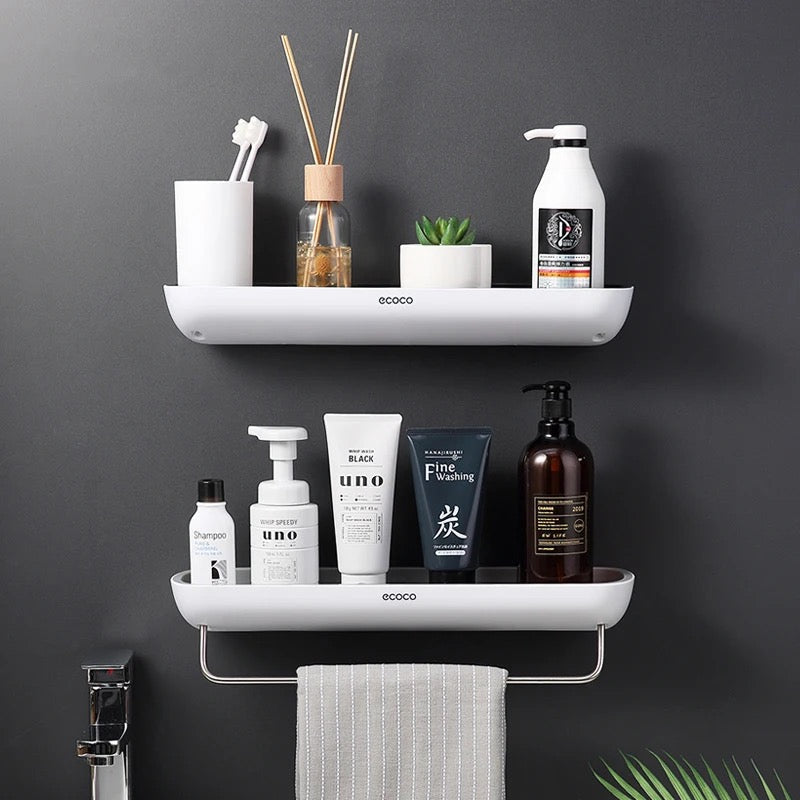 ShelfEase | Wandgemonteerde badkamerplank met handdoekhouder, waterbestendig
