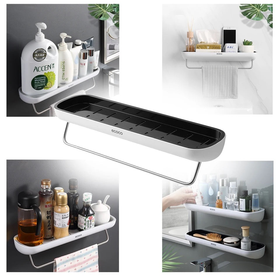 ShelfEase | Wandgemonteerde badkamerplank met handdoekhouder, waterbestendig