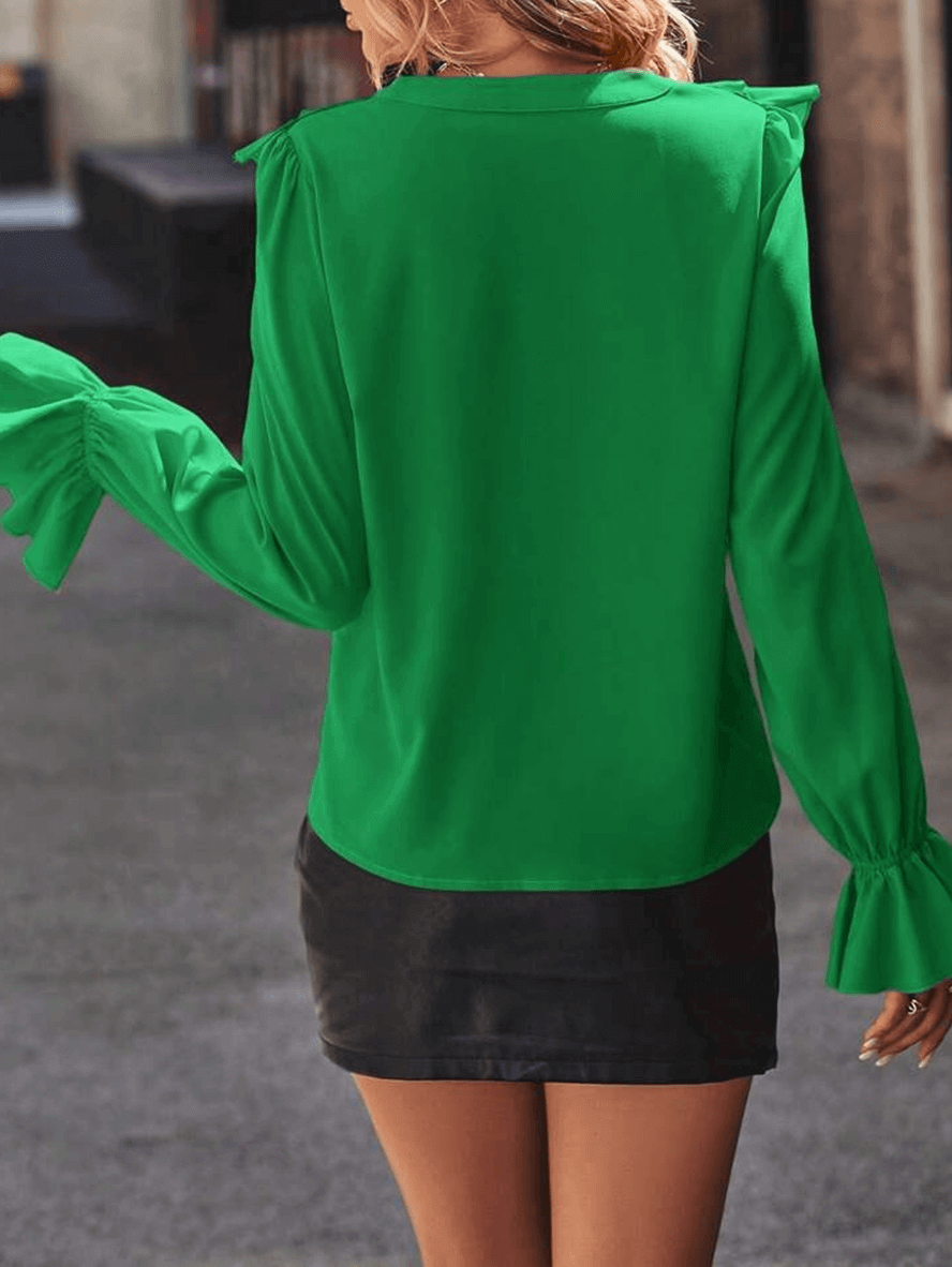 Xirelle | Elegante Blouse met Lange Mouwen en Ruches – Damesoverhemd met Knopen