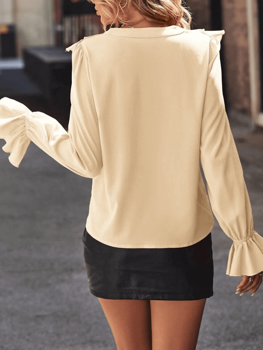 Xirelle | Elegante Blouse met Lange Mouwen en Ruches – Damesoverhemd met Knopen