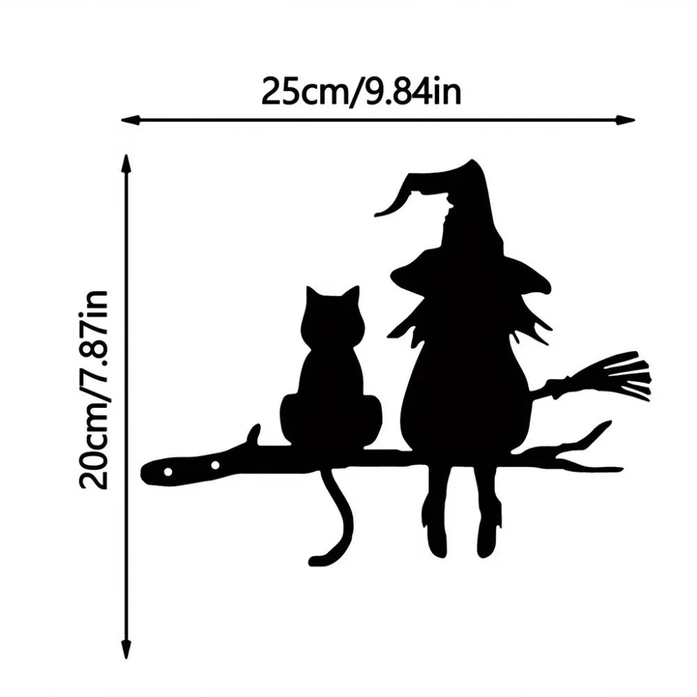 WitchCrafted | Metalen heks & kat tuindecoratie – Roestvrij metalen kunstwerk voor buiten Halloween-tuin