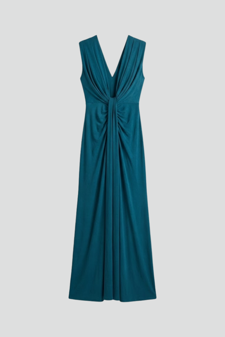 Faeva | Dames Geplooide Maxi Jurk – Mouwloze Diepe V-hals Elegante Vloerlange Avondjurk