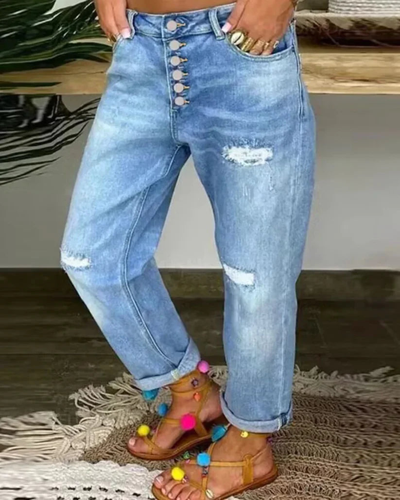 Cheska | Dames Distressed Jeans – Casual Gescheurde Denim Broek, Stoere Vintage Streetwear