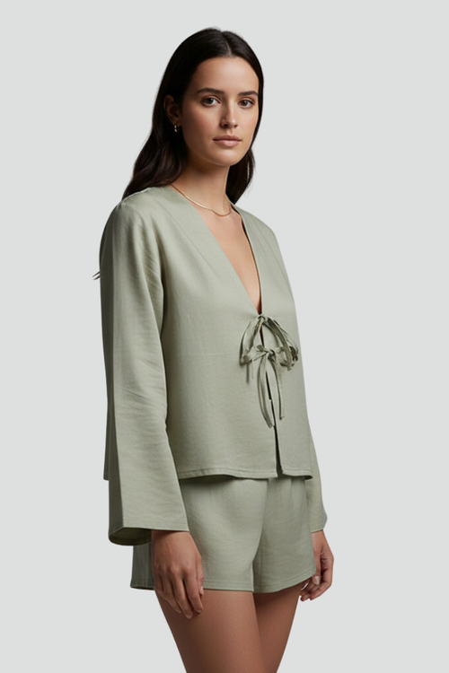 Ciel | Dames Veters V-hals Blouse – Diepe V, Lange Mouwen