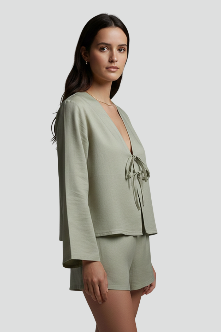Ciel | Dames Veters V-hals Blouse – Diepe V, Lange Mouwen