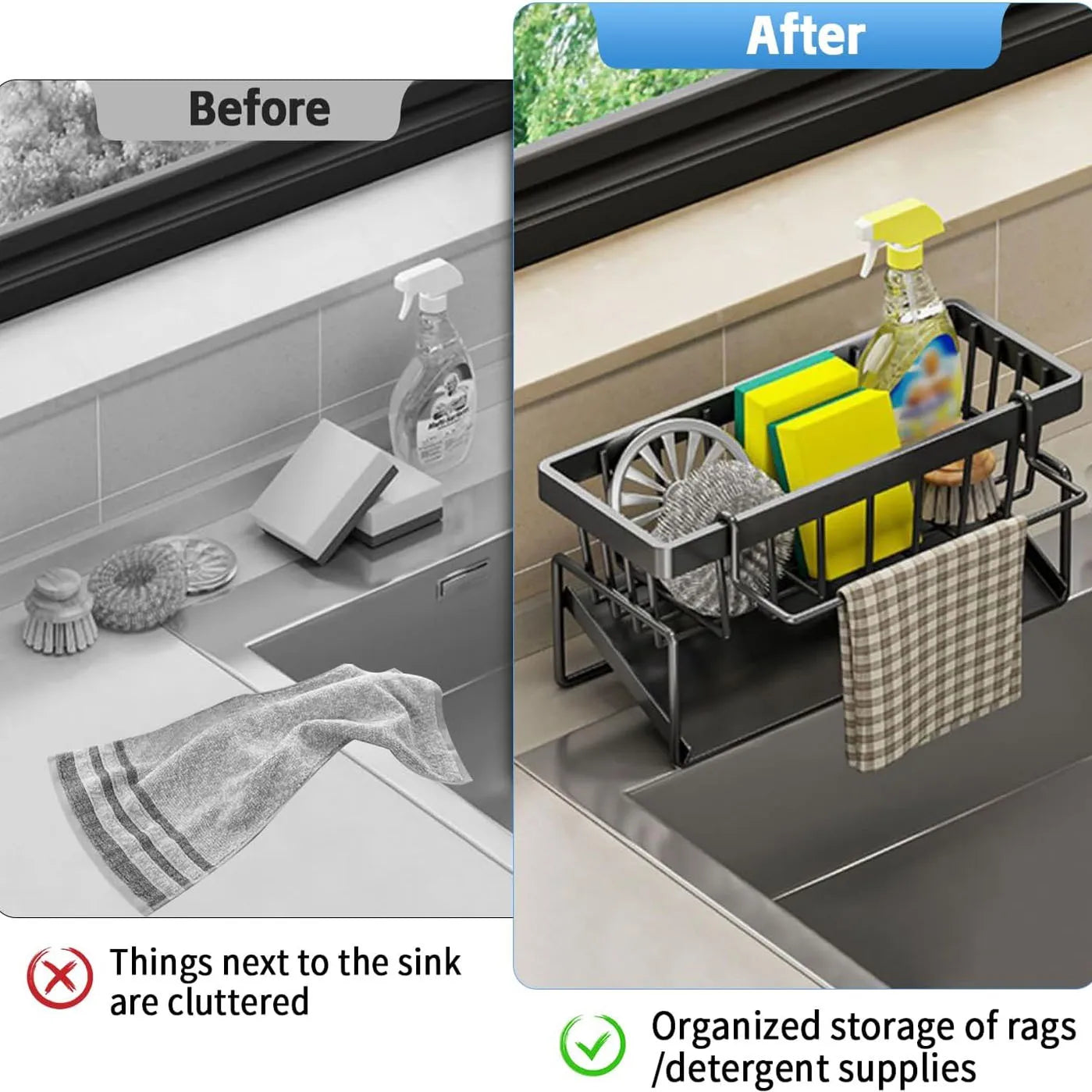 SinkCaddy | Veelzijdige keuken gootsteenhouder met schuin waterbakje