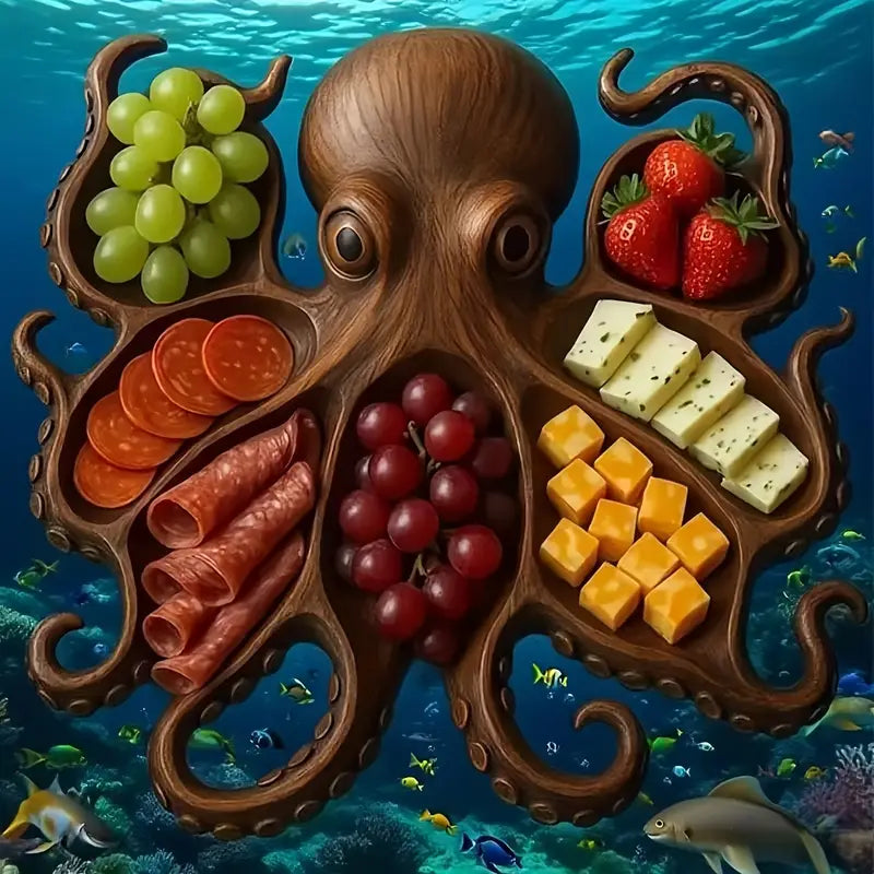 KrakenTray | Houten Octopus Charcuterieplank - Nautisch Serveerplateau