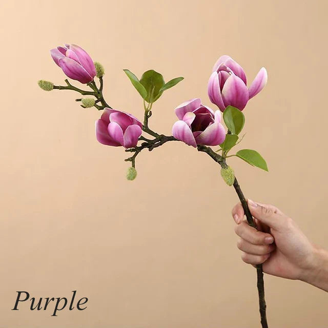 GraceBloom | Kunstmatige Magnolia Takken - Realistische Zijden Bloemenstelen voor Woondecoratie