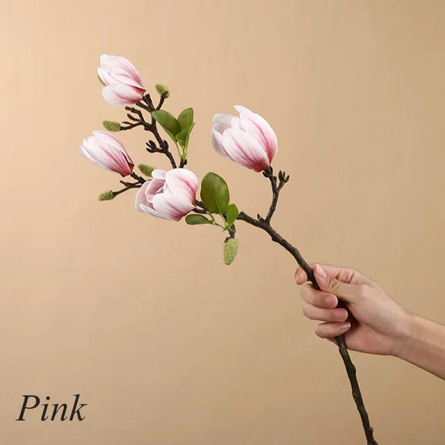 GraceBloom | Kunstmatige Magnolia Takken - Realistische Zijden Bloemenstelen voor Woondecoratie