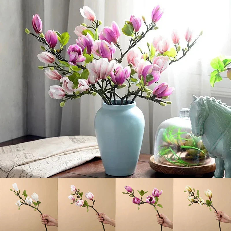 GraceBloom | Kunstmatige Magnolia Takken - Realistische Zijden Bloemenstelen voor Woondecoratie