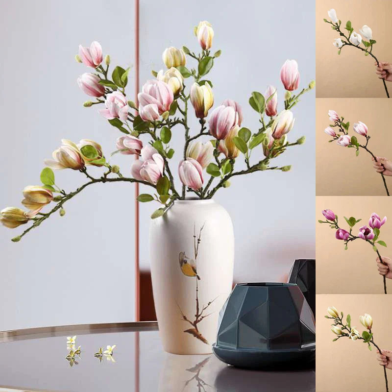 GraceBloom | Kunstmatige Magnolia Takken - Realistische Zijden Bloemenstelen voor Woondecoratie