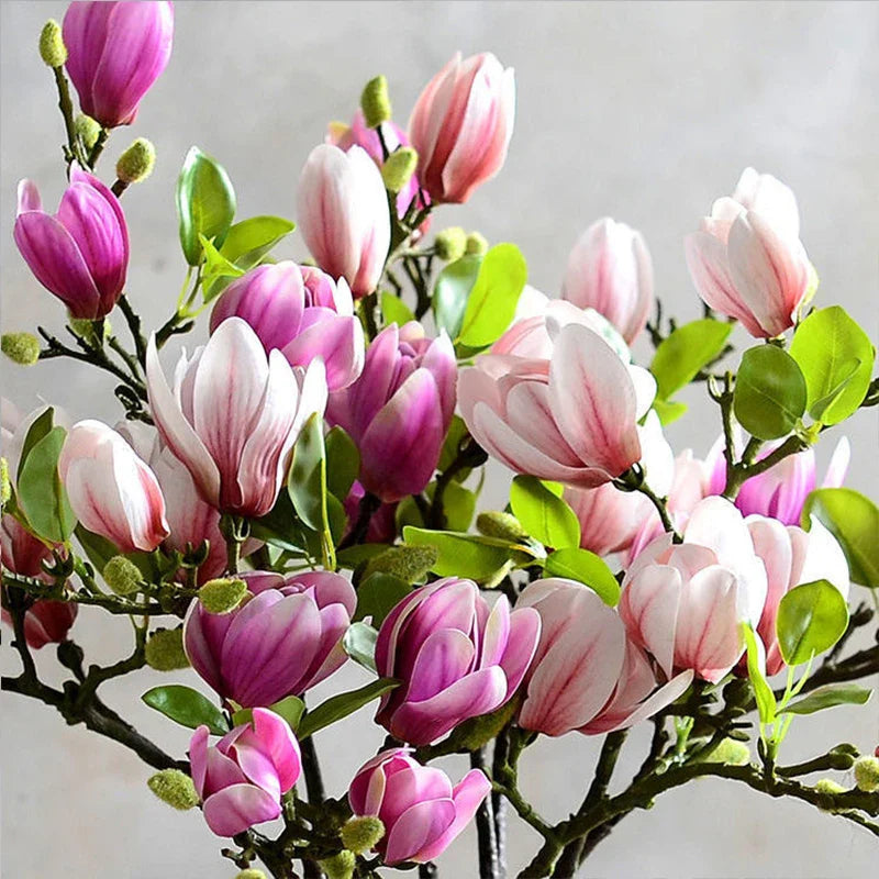 GraceBloom | Kunstmatige Magnolia Takken - Realistische Zijden Bloemenstelen voor Woondecoratie