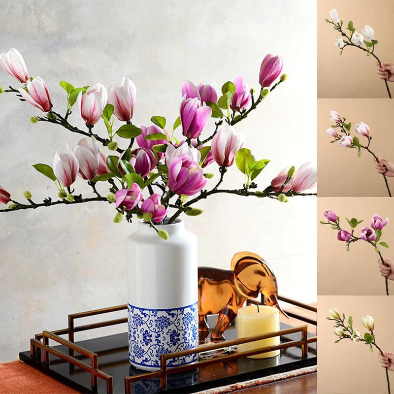 GraceBloom | Kunstmatige Magnolia Takken - Realistische Zijden Bloemenstelen voor Woondecoratie