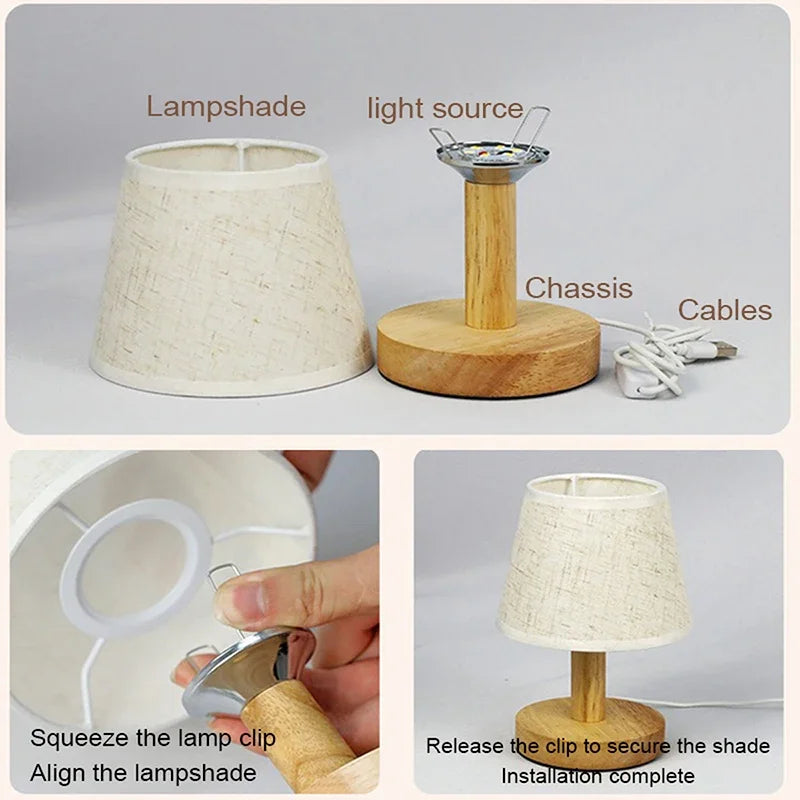 SoftGlow | Klassieke stoffen tafellamp - LED USB nachtlamp voor slaapkamer en woonkamer
