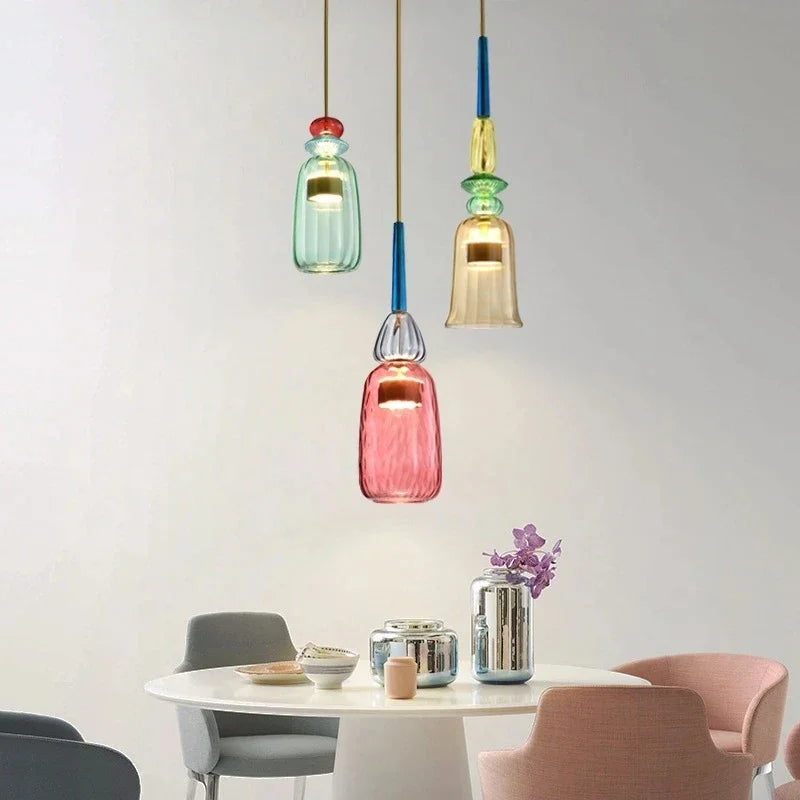 HaloPop | Macaron kleurrijke glazen hanglamp - Moderne hanglamp voor thuisdecoratie
