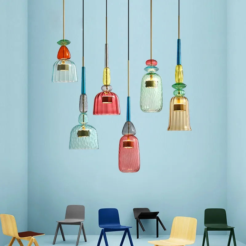 HaloPop | Macaron kleurrijke glazen hanglamp - Moderne hanglamp voor thuisdecoratie