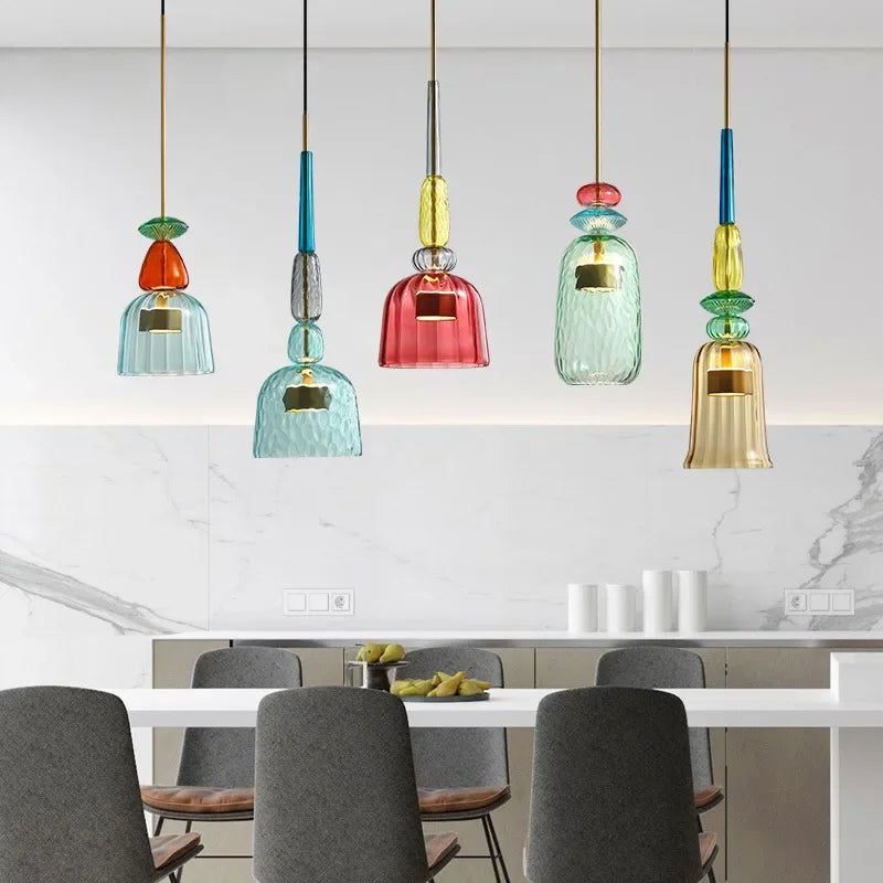 HaloPop | Macaron kleurrijke glazen hanglamp - Moderne hanglamp voor thuisdecoratie