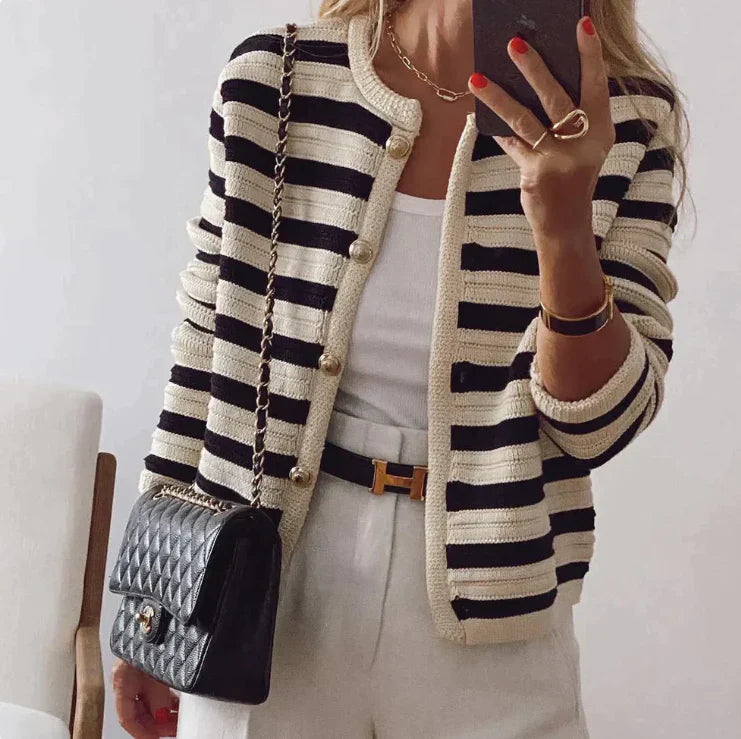 Lythera | Dames Gestreepte Cardigan – Elegant, Met Knopen, Lichtgewicht Trui
