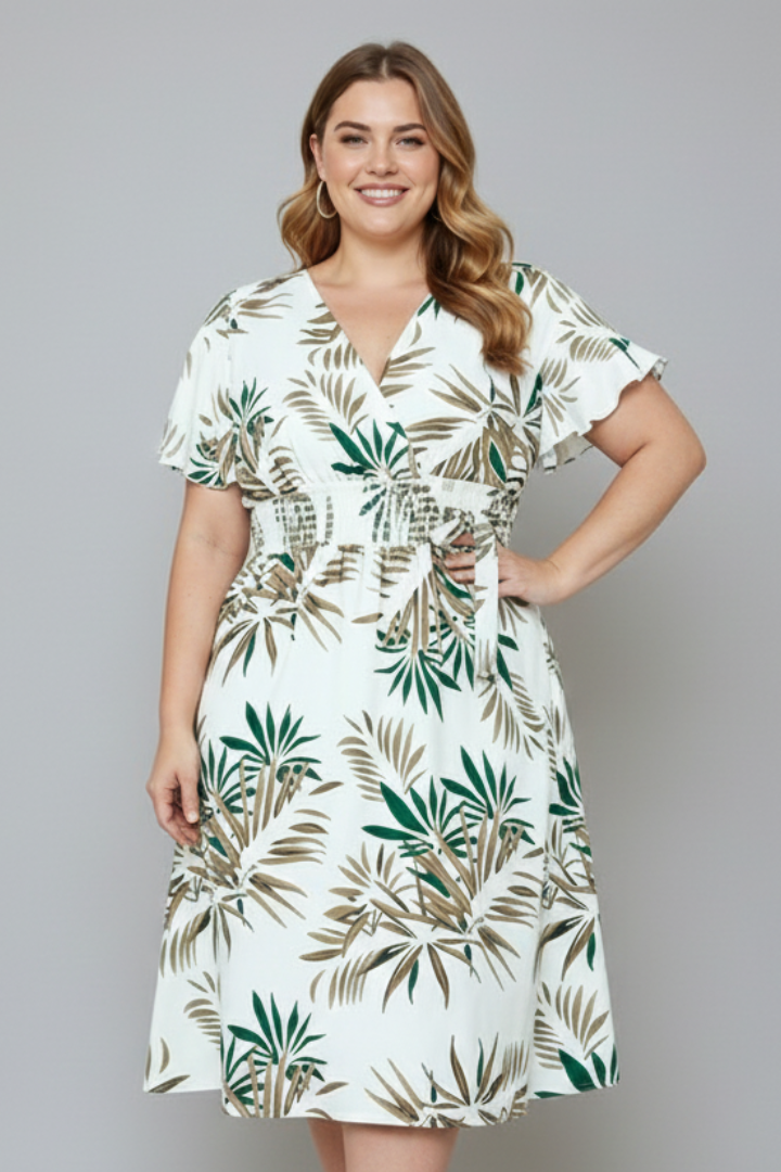 Firae | Plus Size Bloemen Overslag Maxi Jurk – V-hals, Vlindermouwen