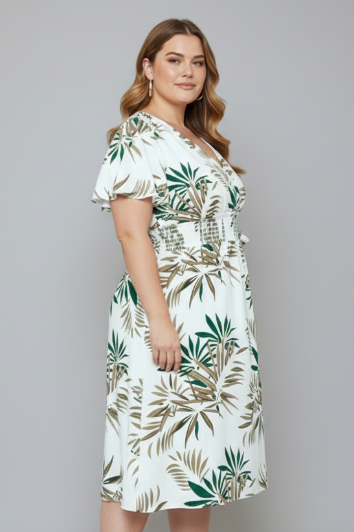 Firae | Plus Size Bloemen Overslag Maxi Jurk – V-hals, Vlindermouwen