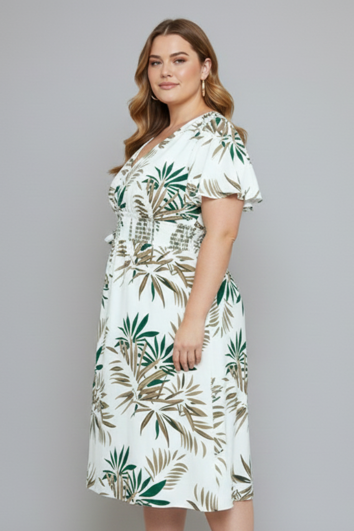 Firae | Plus Size Bloemen Overslag Maxi Jurk – V-hals, Vlindermouwen