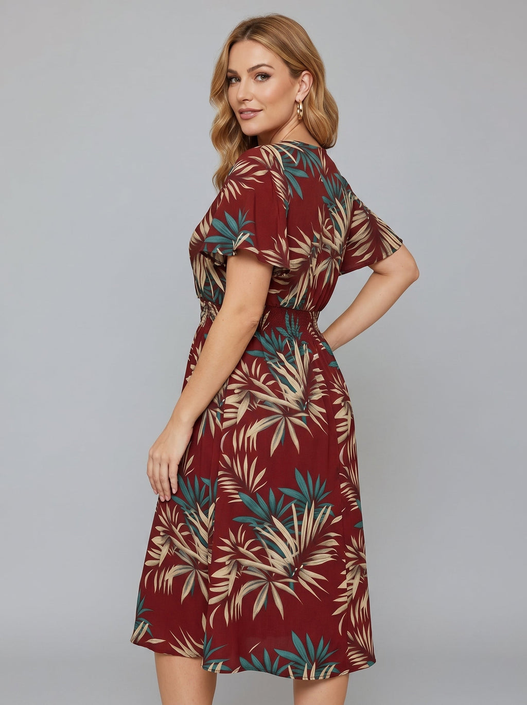 Firae | Plus Size Bloemen Overslag Maxi Jurk – V-hals, Vlindermouwen
