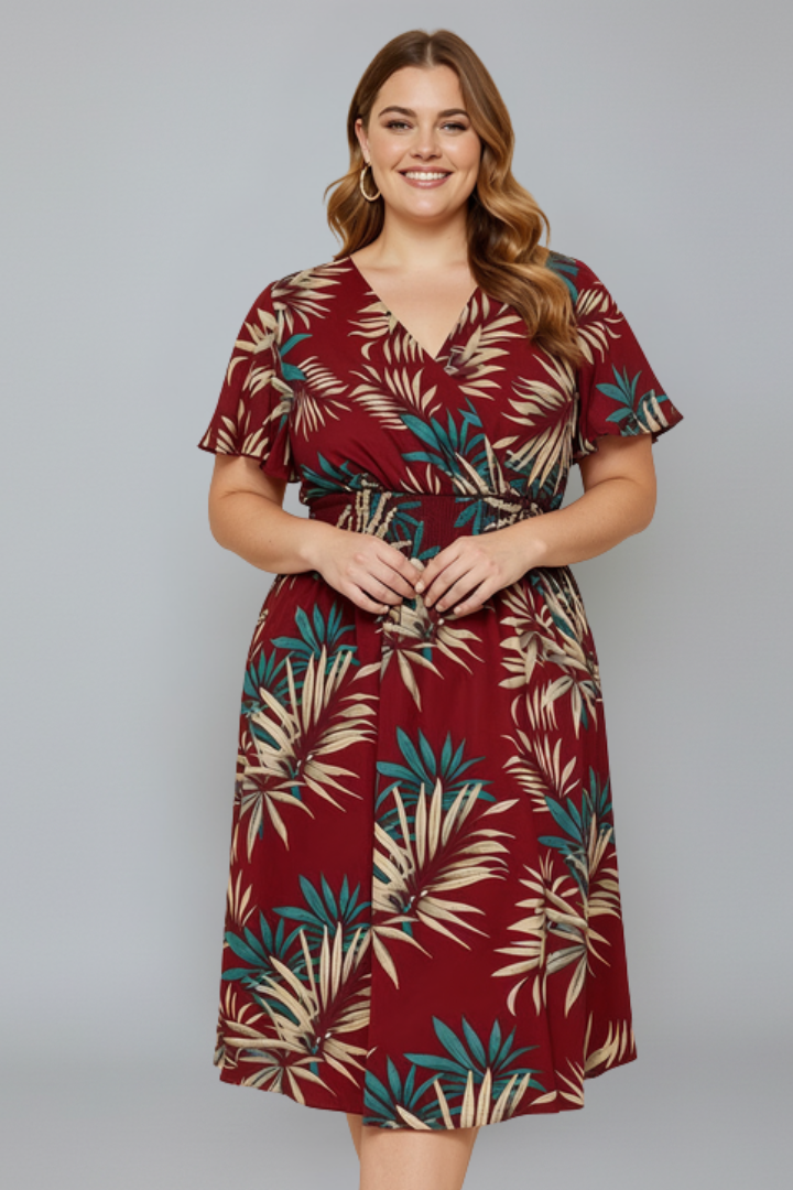 Firae | Plus Size Bloemen Overslag Maxi Jurk – V-hals, Vlindermouwen