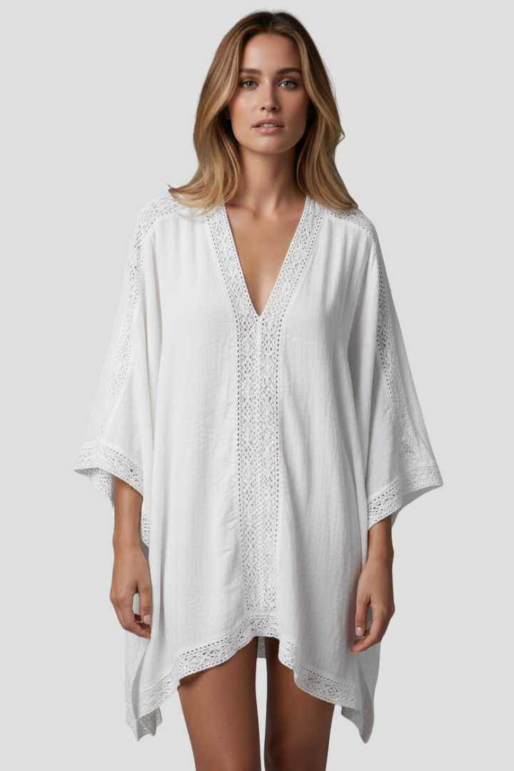 Mireille | Dames V-hals getextureerde tuniek top – losvallende pasvorm