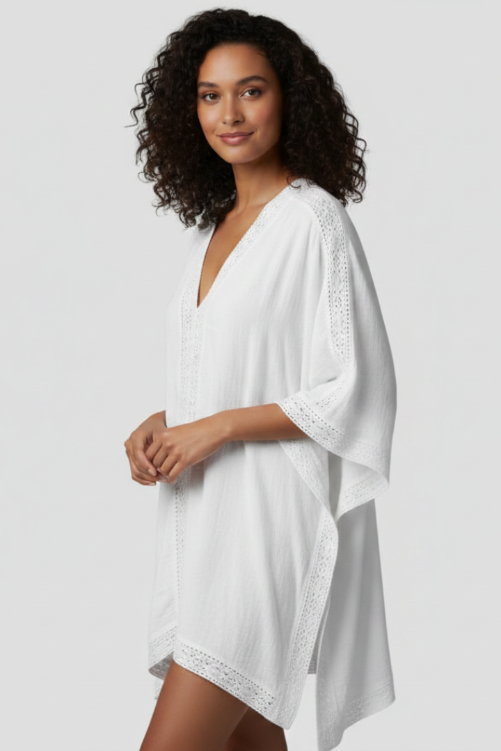 Mireille | Dames V-hals getextureerde tuniek top – losvallende pasvorm