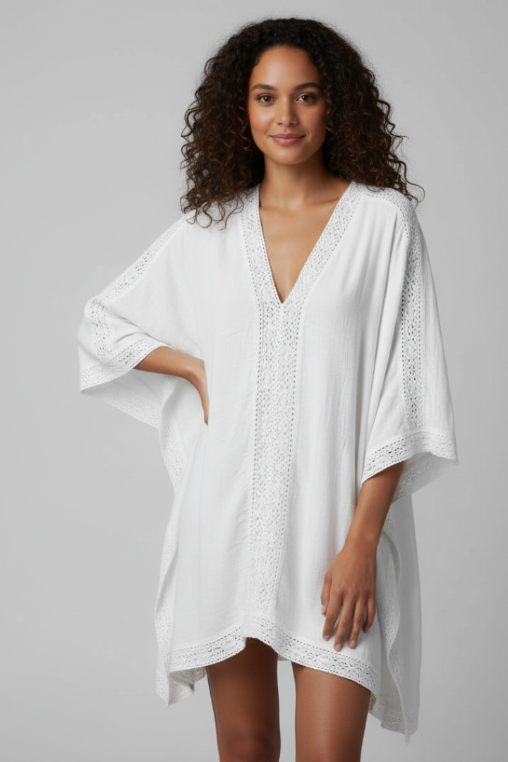 Mireille | Dames V-hals getextureerde tuniek top – losvallende pasvorm