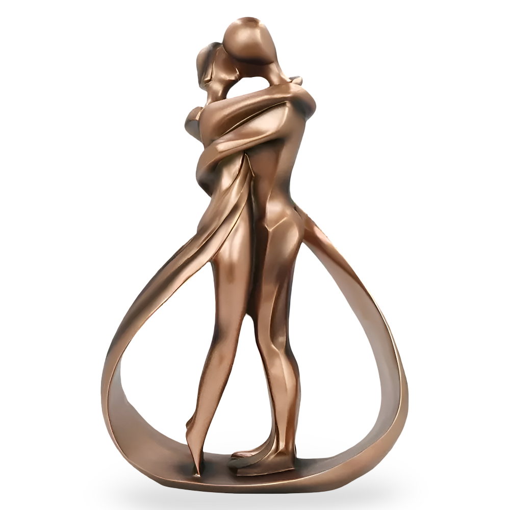 Kissence | Liefdessculptuur van kussend paar – Artistiek beeldje van hars, romantische woondecoratie