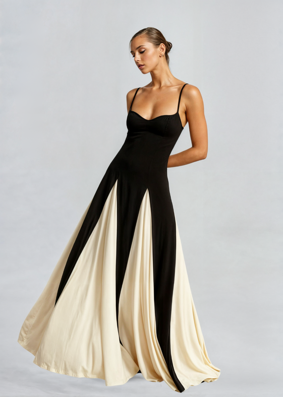 Azelia | Dames Mouwloze Maxi Jurk – Gepenelde Zwierige Rok Elegante Casual Zomerjurk