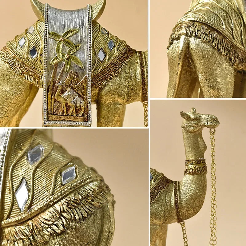 RegalCamel | Gouden Kamelenbeeldje - Elegant Harsbeeldje, Luxe Woondecoratie, Arabisch Stijlaccent