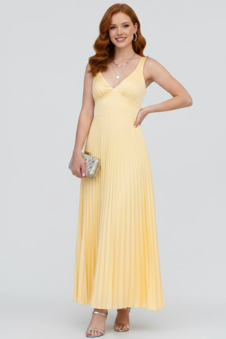 Aomi | Dames Maxi Jurk – Mouwloze V-hals Elegante Zwierige Jurk