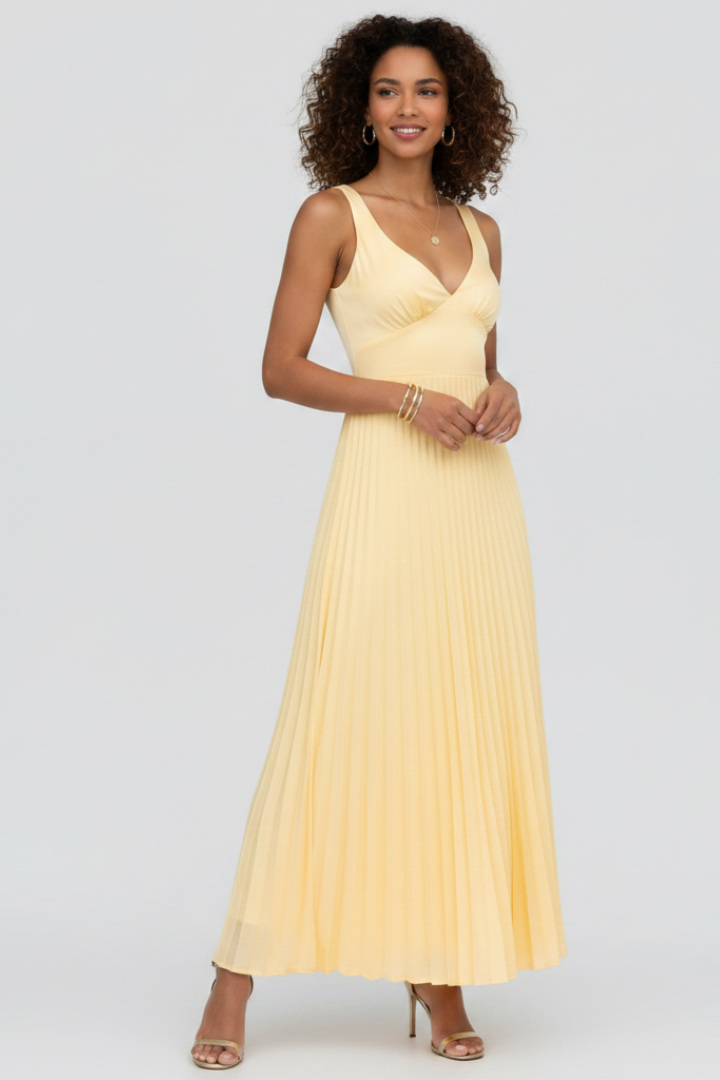 Aomi | Dames Maxi Jurk – Mouwloze V-hals Elegante Zwierige Jurk