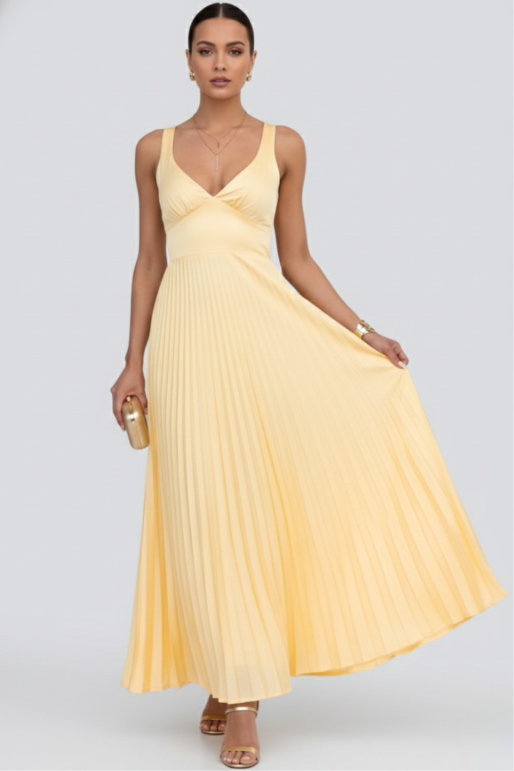 Aomi | Dames Maxi Jurk – Mouwloze V-hals Elegante Zwierige Jurk